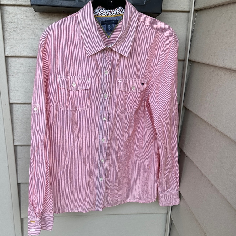 Tommy Hilfiger Women’s Pink Button Down Shirt, Size Large
